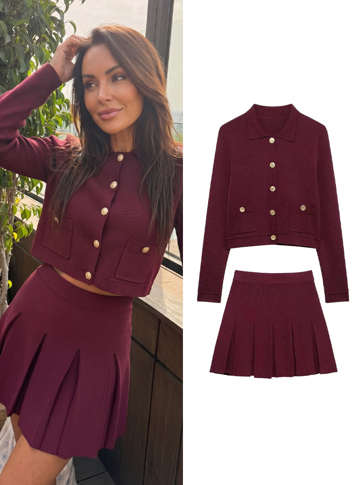 A-Line Skirt Midi - HH Elegant Women Knitted Red Skirts