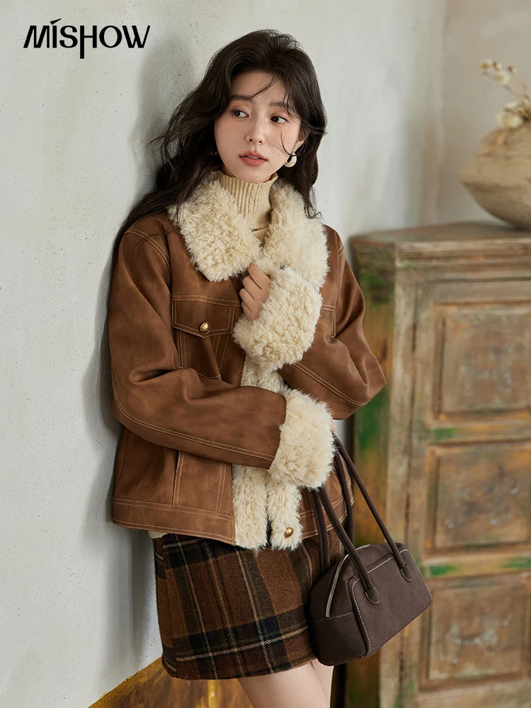 Women'S Fashion Leather Jacket - MISHOW Leather Fur Jacket Women Lamb