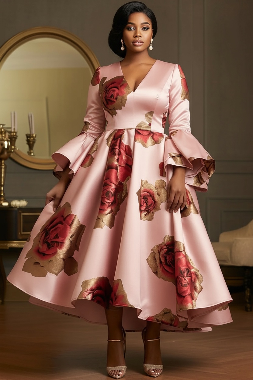 Women Fashion Gown - Fashion Elegant Plus Size Satin Evening