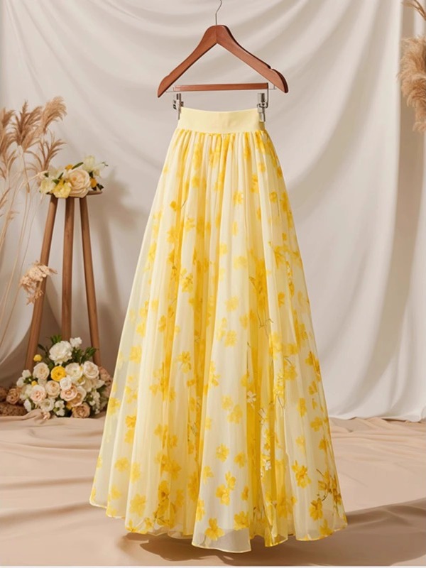A-Line Skirt Midi - Summer 2026 High Waist Yellow A-Line