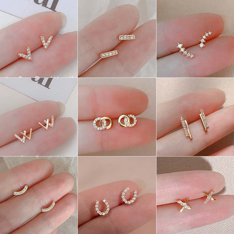 Women'S Fashion Show 2022 - Geometry Gold Silver Color Zircon Stud