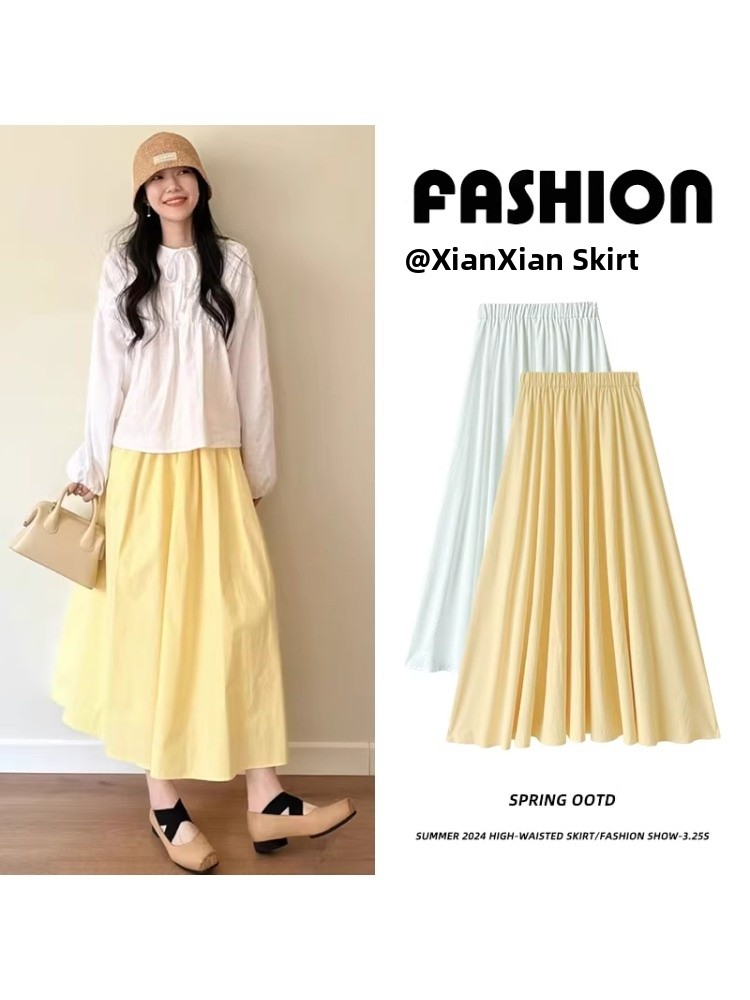 A-Line Skirt Midi - Yellow A-Line Midi Skirt for plus