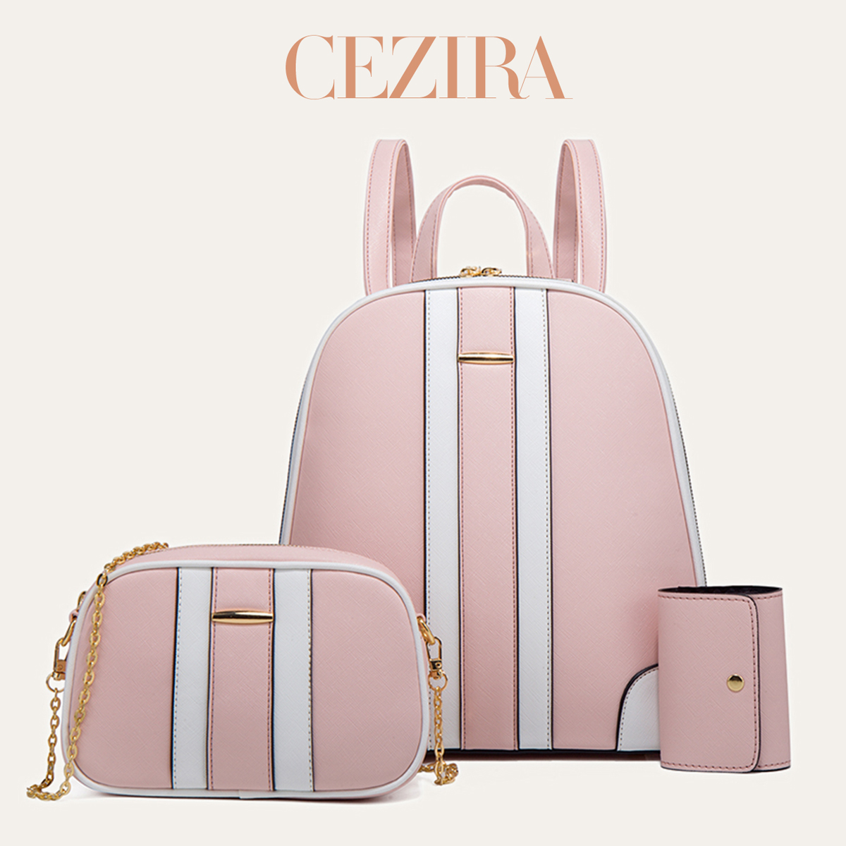Women'S Fashion Backpack - CR Fashion Stripes Patchwork Backpack Set