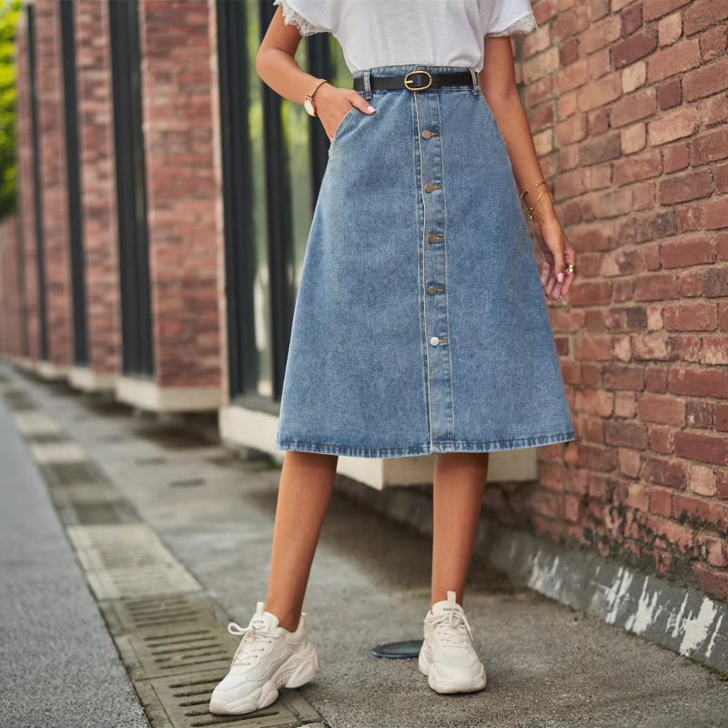 Versatile Slimming Washed Deni - A-Line Skirt Midi ulasan dan harga