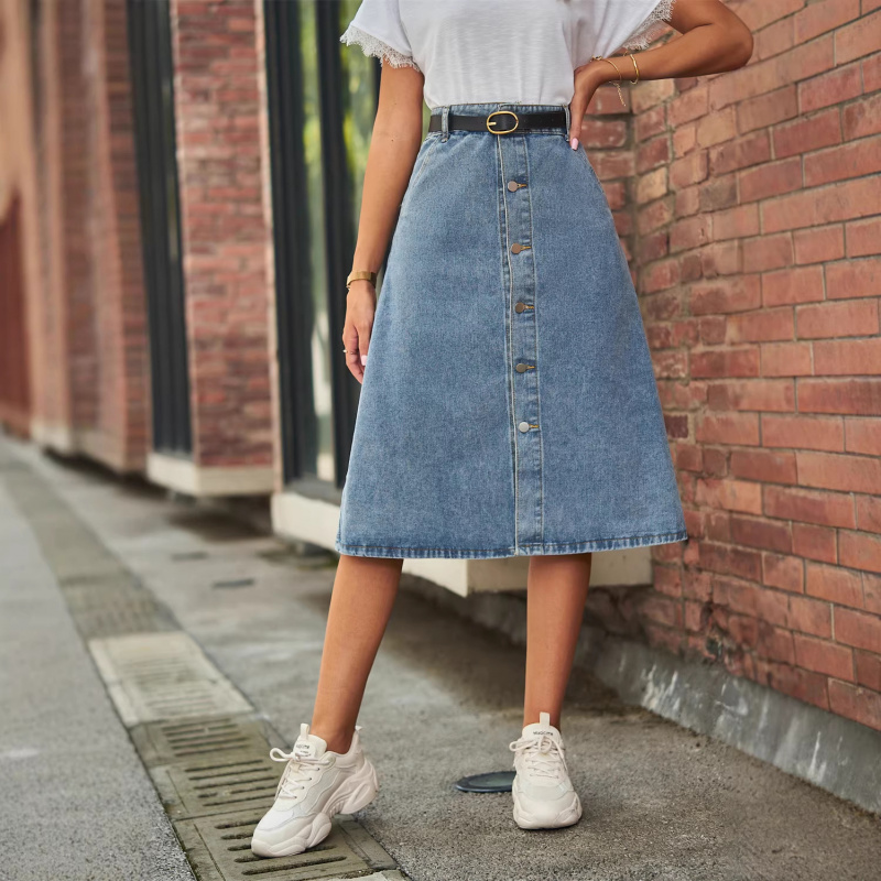 Versatile Slimming Washed Deni - A-Line Skirt Midi ulasan dan harga