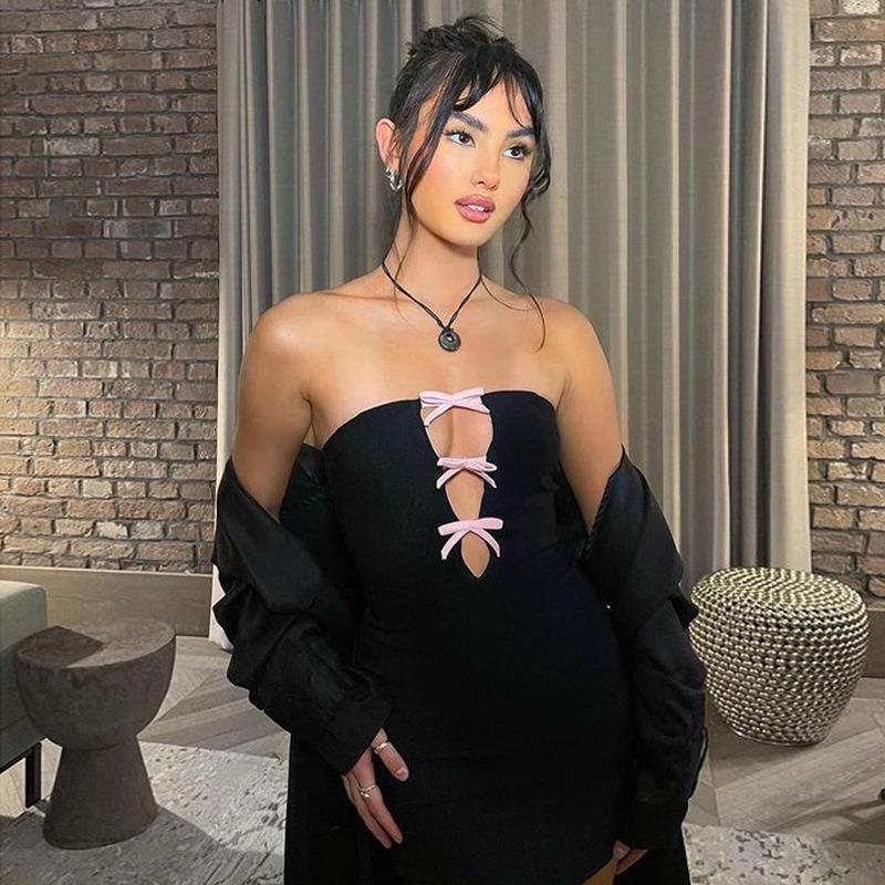 Elegant Bow Backless Sleeveles - Bodycon Dress Women ulasan dan harga