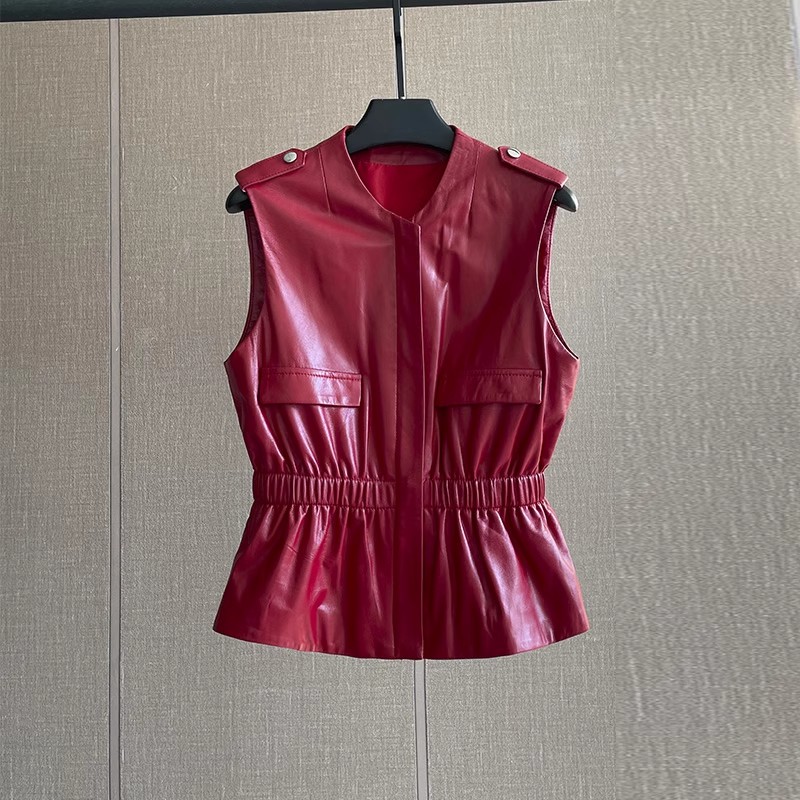 Women's Slim Waist Red Genuine - Women'S Fashion Leather Jacket ulasan dan harga