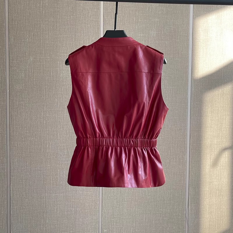 Women's Slim Waist Red Genuine - Women'S Fashion Leather Jacket ulasan dan harga