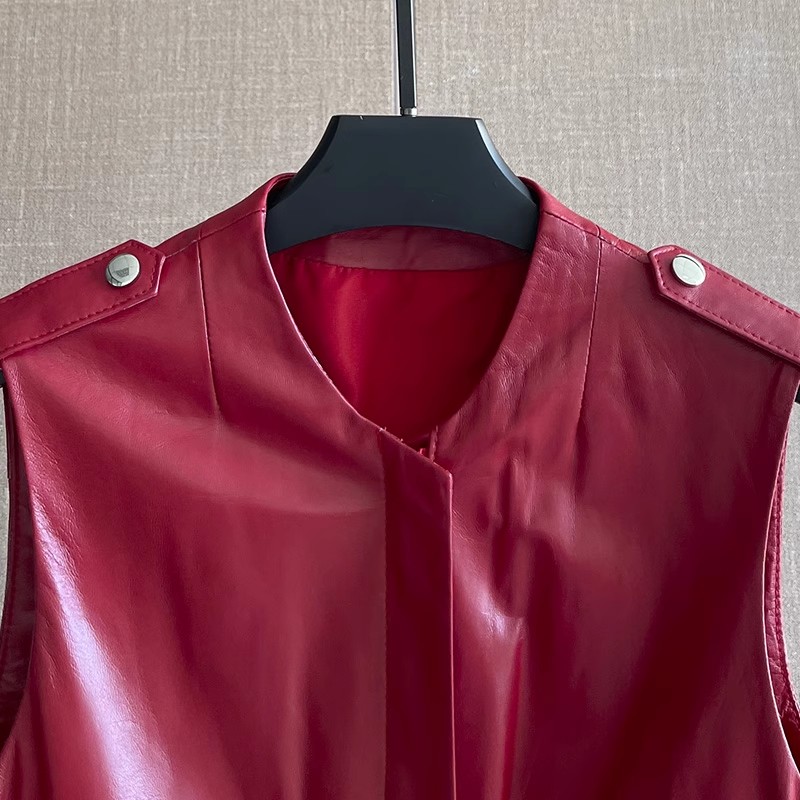 Women's Slim Waist Red Genuine - Women'S Fashion Leather Jacket ulasan dan harga
