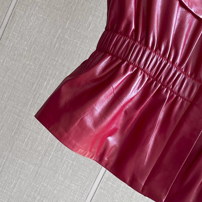 Women's Slim Waist Red Genuine - Women'S Fashion Leather Jacket ulasan dan harga