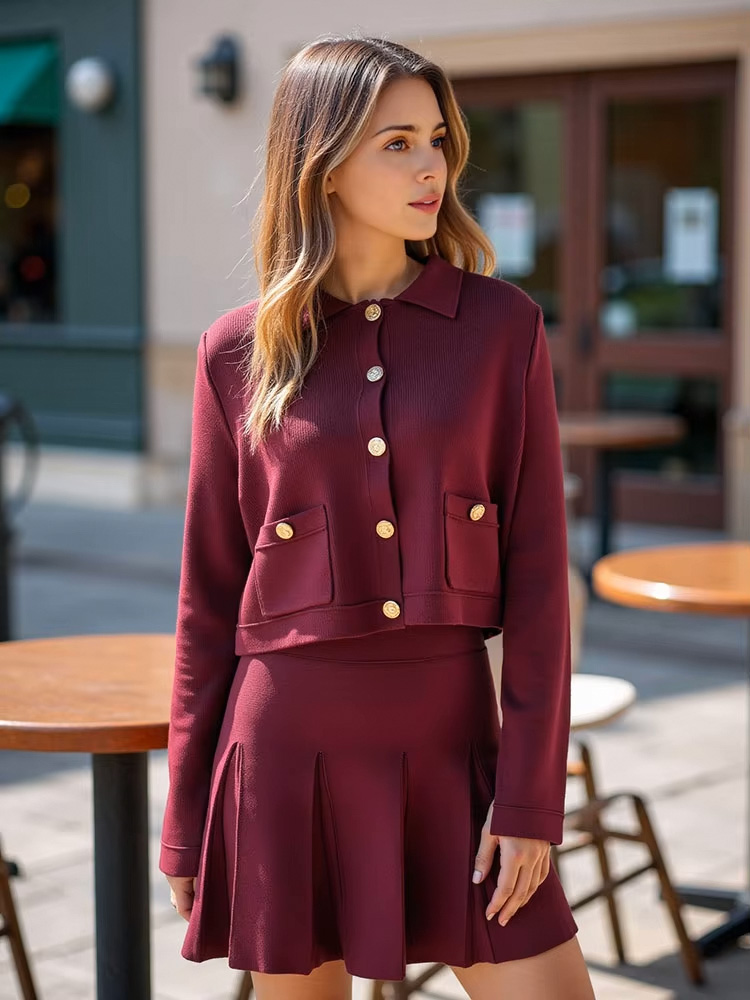 HH Elegant Women Knitted Red S - A-Line Skirt Midi ulasan dan harga