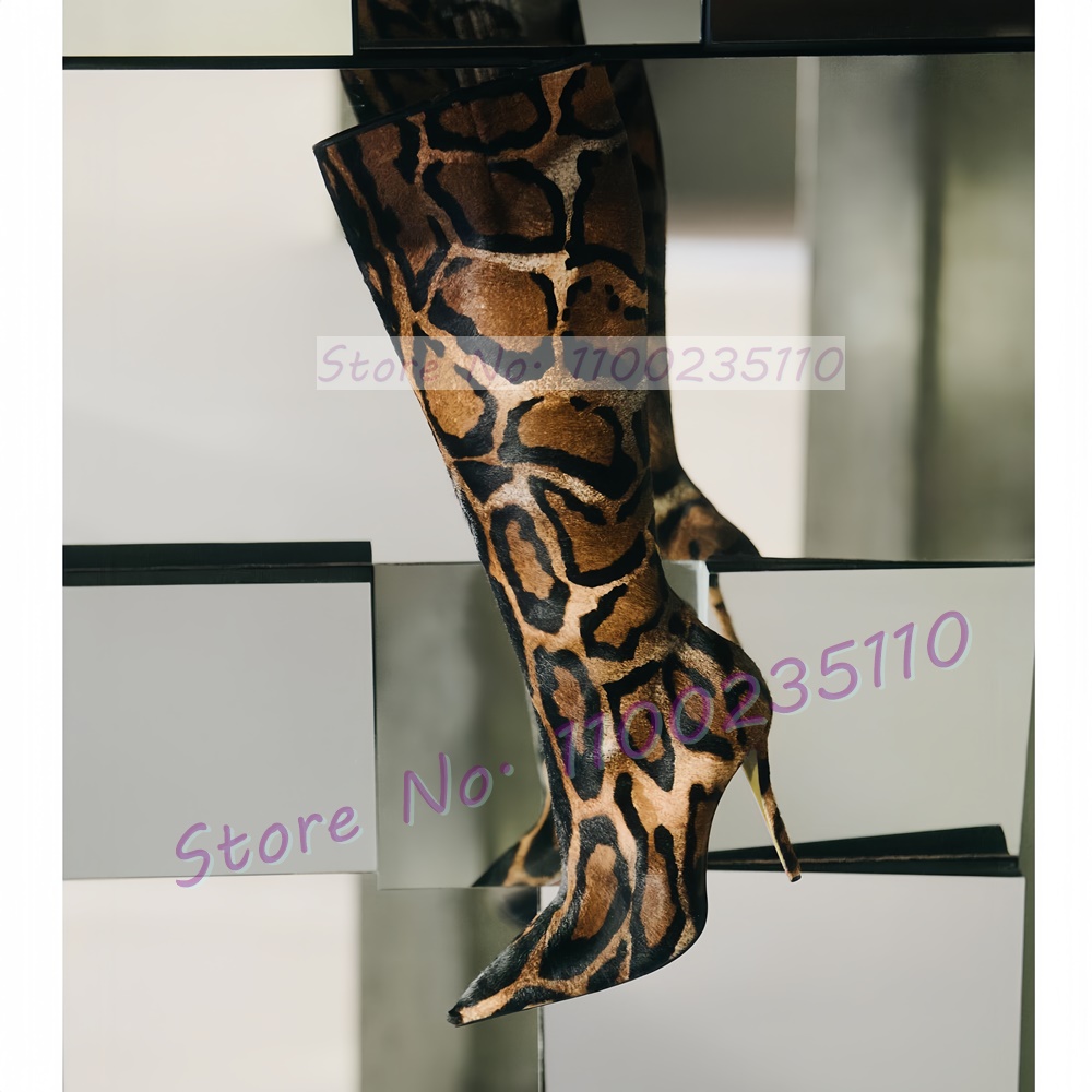Leopard Print Faux Horsehair K - Women'S Fashion Knee High Boots ulasan dan harga
