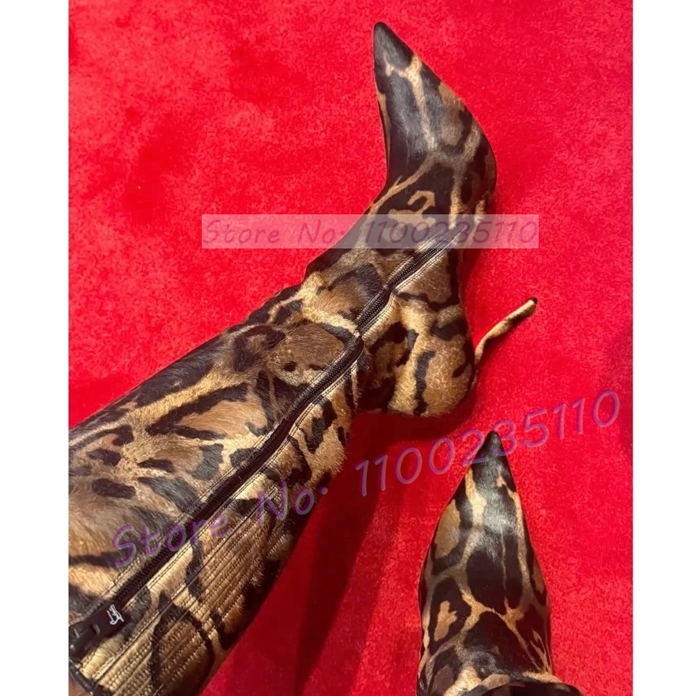 Leopard Print Faux Horsehair K - Women'S Fashion Knee High Boots ulasan dan harga
