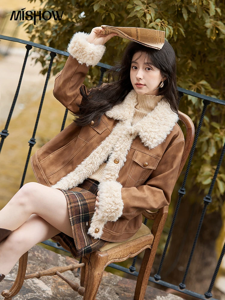 MISHOW Leather Fur Jacket Wome - Women'S Fashion Leather Jacket ulasan dan harga