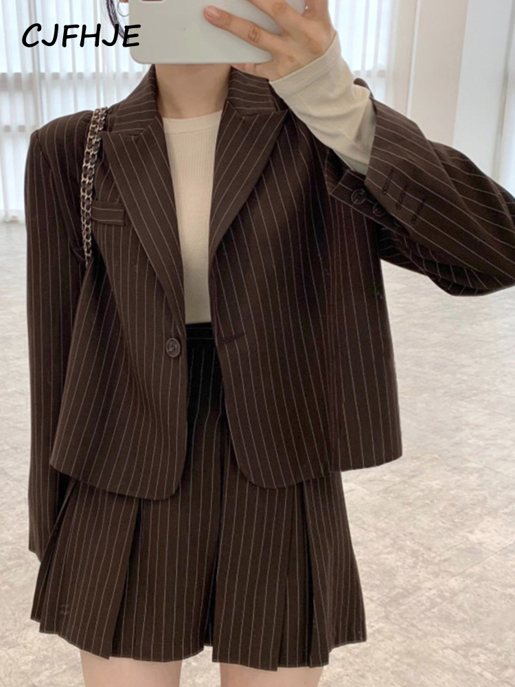 CJFHJE Fashion Stripe Blazer W - Women'S Fashion Leather Jacket ulasan dan harga