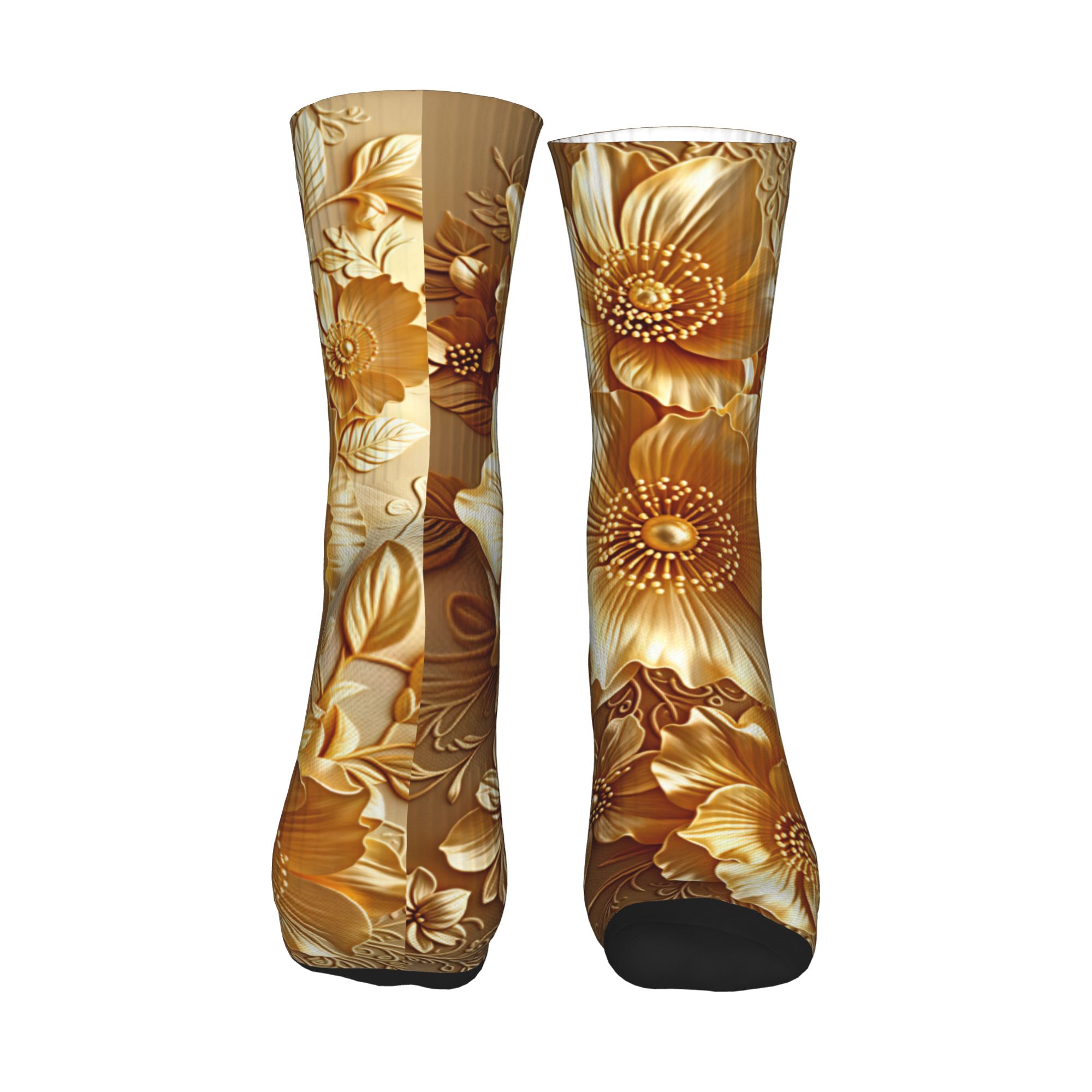 3D Embossed Golden Floral Seam - Women'S Fashion Socks ulasan dan harga