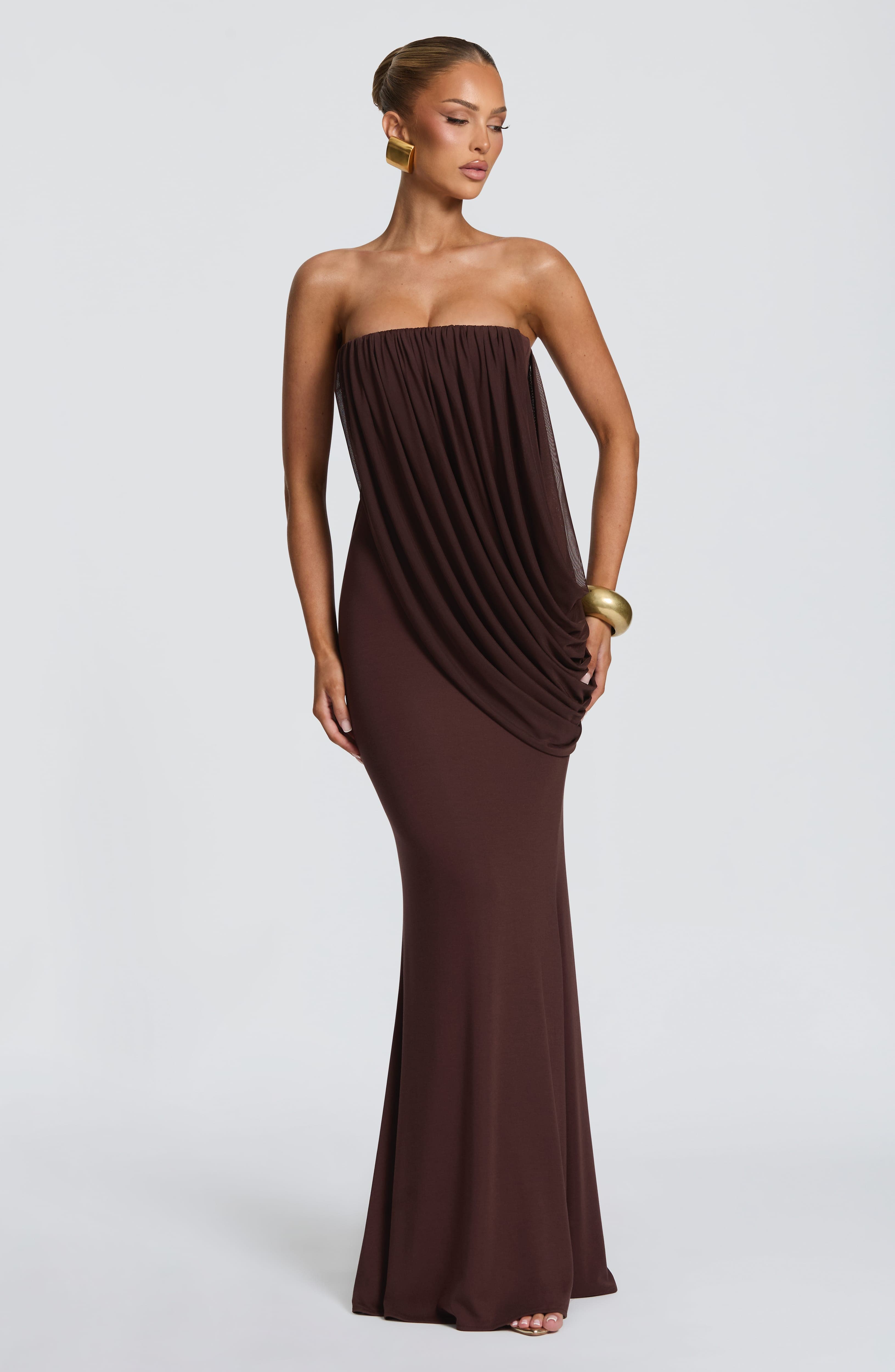 Strapless Draped Mermaid Maxi  - Bodycon Dress Women ulasan dan harga