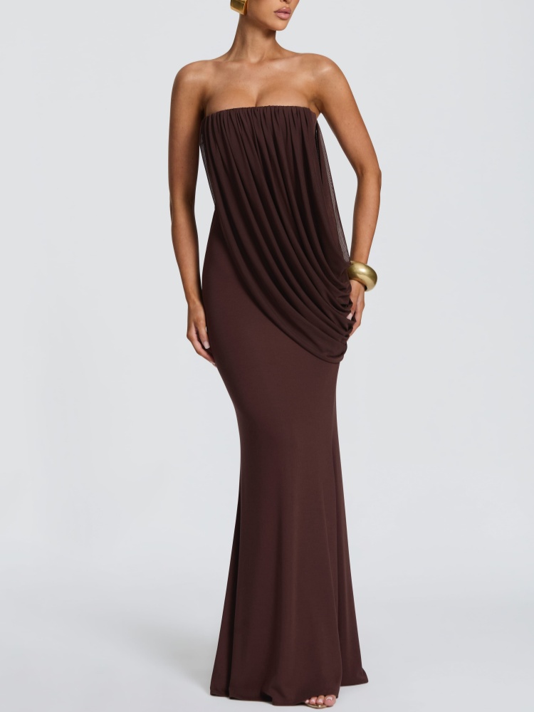 Strapless Draped Mermaid Maxi  - Bodycon Dress Women ulasan dan harga