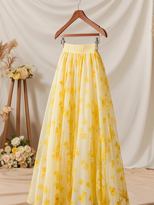 Summer 2026 High Waist Yellow  - A-Line Skirt Midi ulasan dan harga