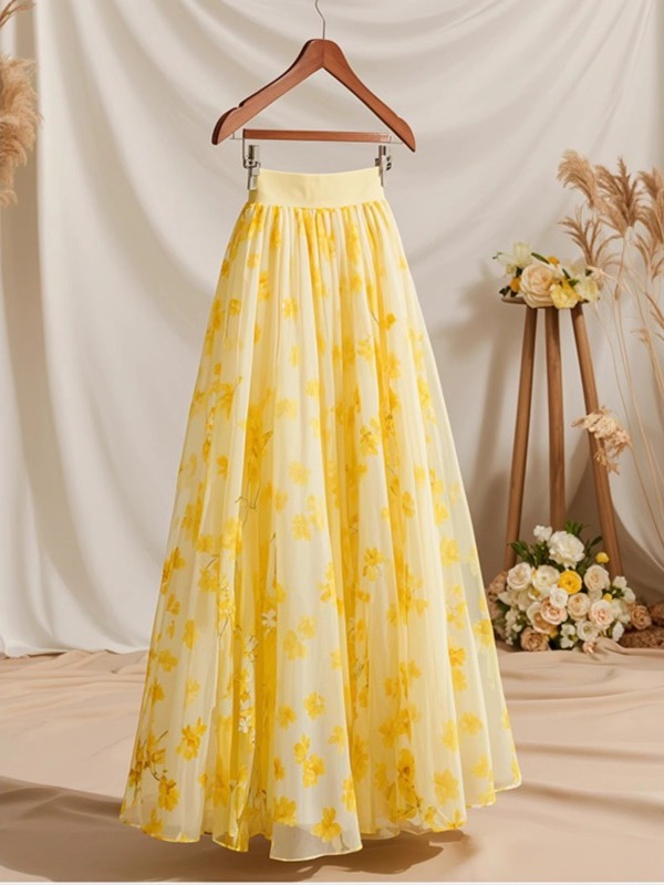 Summer 2026 High Waist Yellow  - A-Line Skirt Midi ulasan dan harga