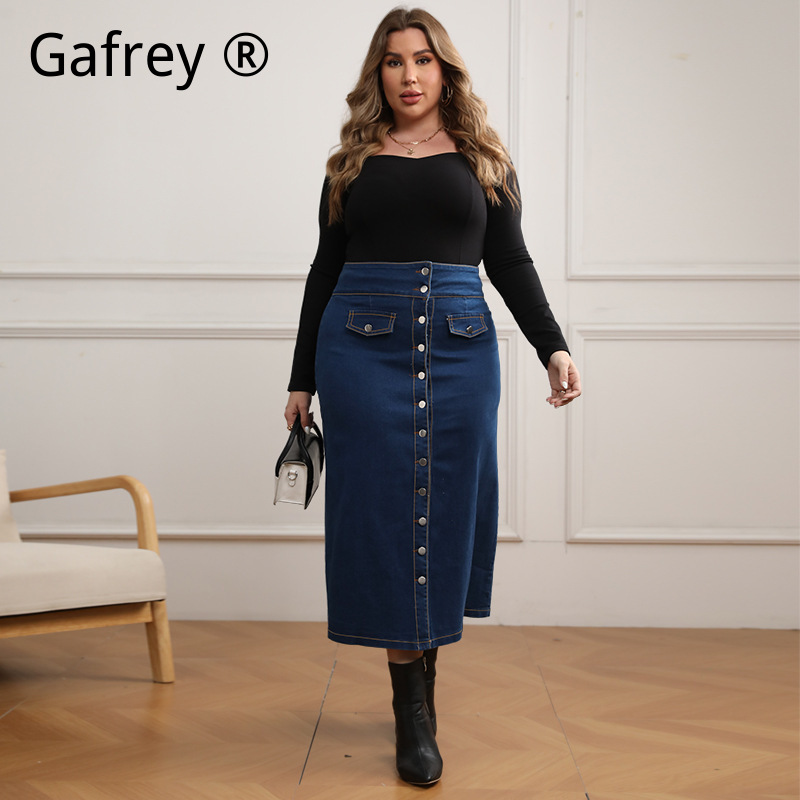 Plus Size High Waist Button Fr - A-Line Skirt Midi ulasan dan harga