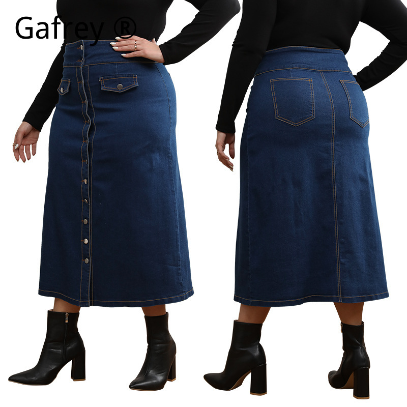 Plus Size High Waist Button Fr - A-Line Skirt Midi ulasan dan harga
