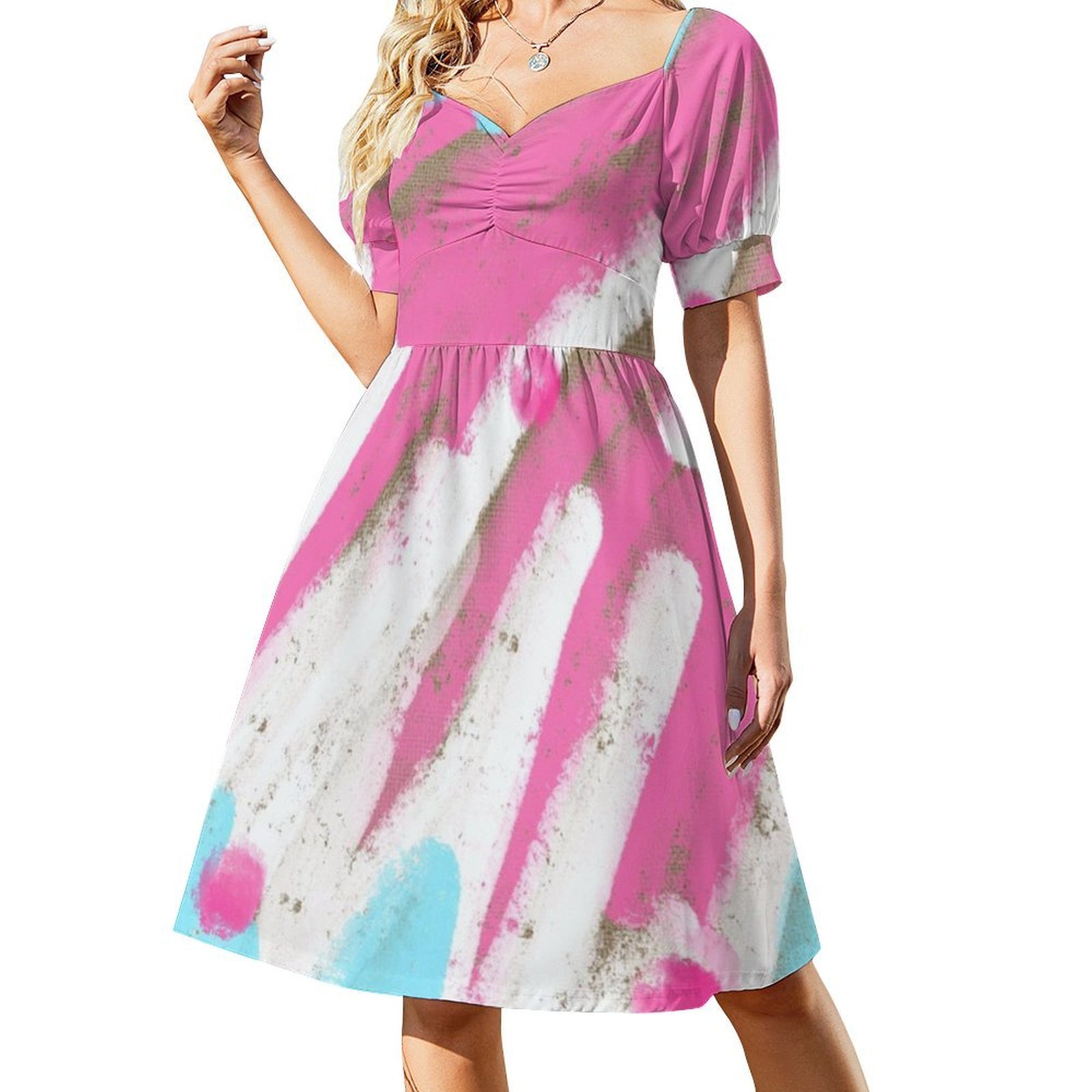 Pink And Blue Boho Chic Dress  - Women Fashion Gown ulasan dan harga