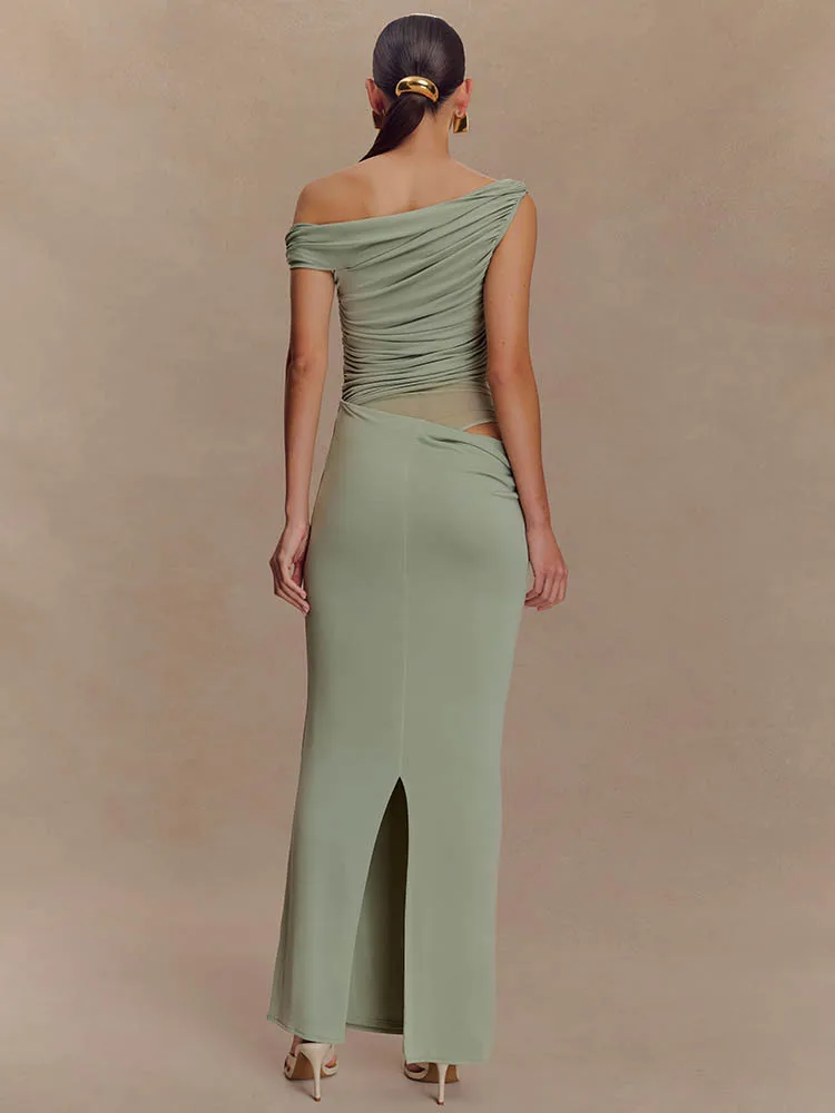 One Shoulder Slinky Sexy Maxi  - Women'S Fashion In 1920 ulasan dan harga