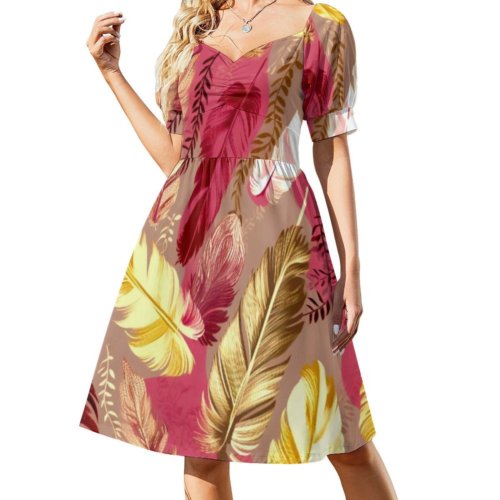 Feathers-Fuchsia Olive Green B - Women Fashion Gown ulasan dan harga