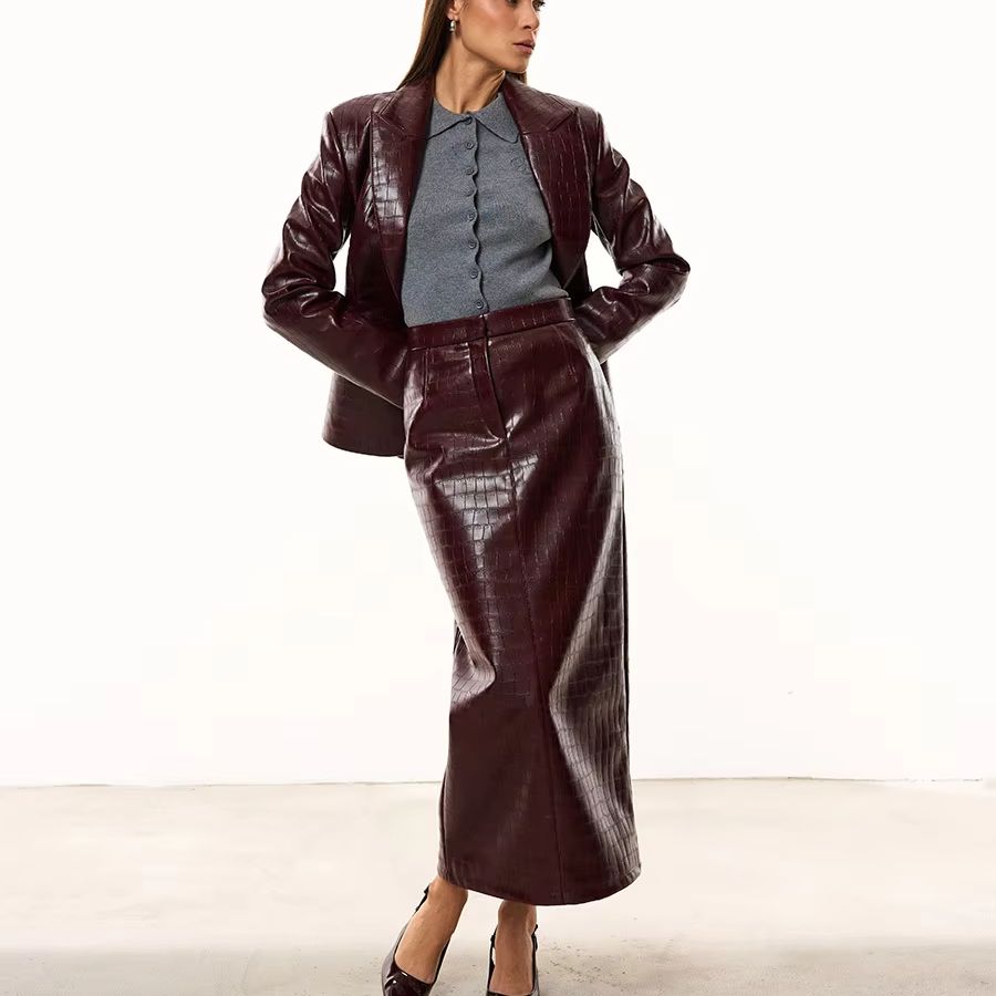 IG Women Burgundy Croc Faux Le - Women'S Fashion Leather Jacket ulasan dan harga