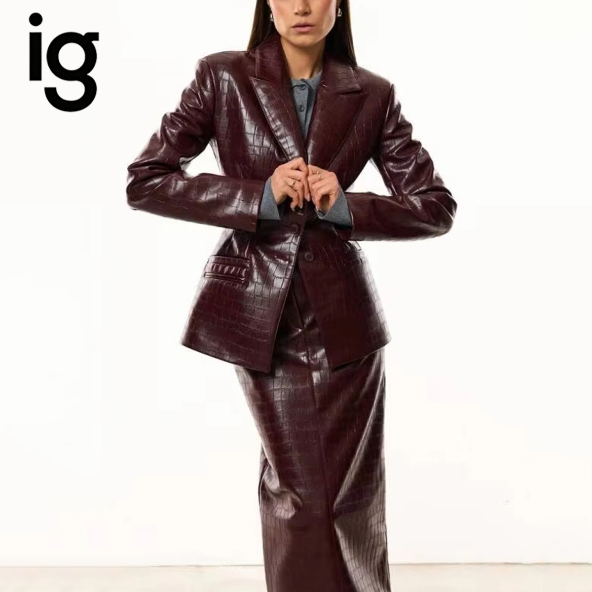 IG Women Burgundy Croc Faux Le - Women'S Fashion Leather Jacket ulasan dan harga