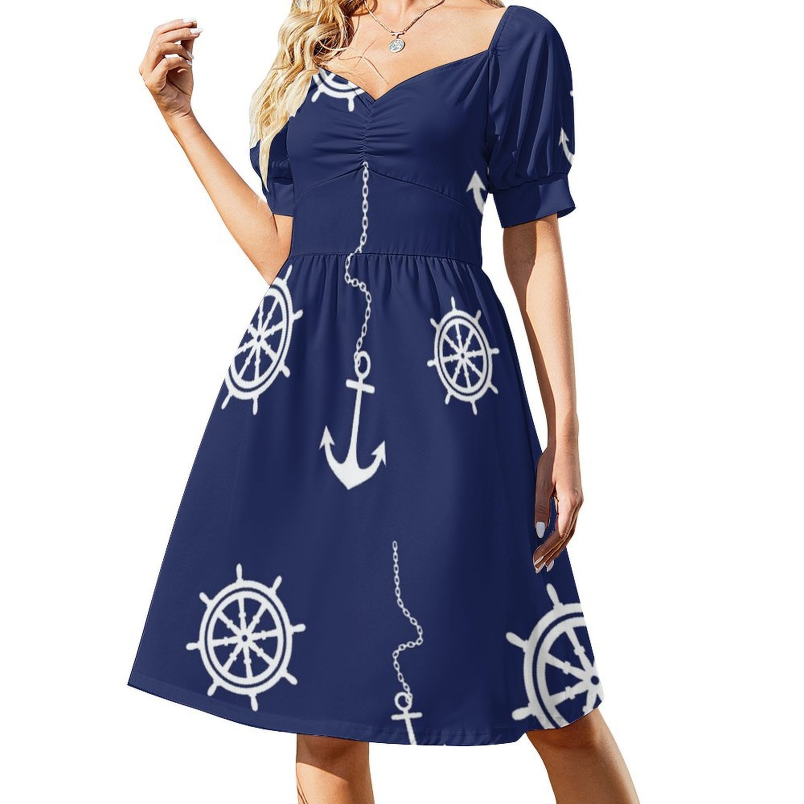 Pattern-Navy And White Anchors - Women Fashion Gown ulasan dan harga