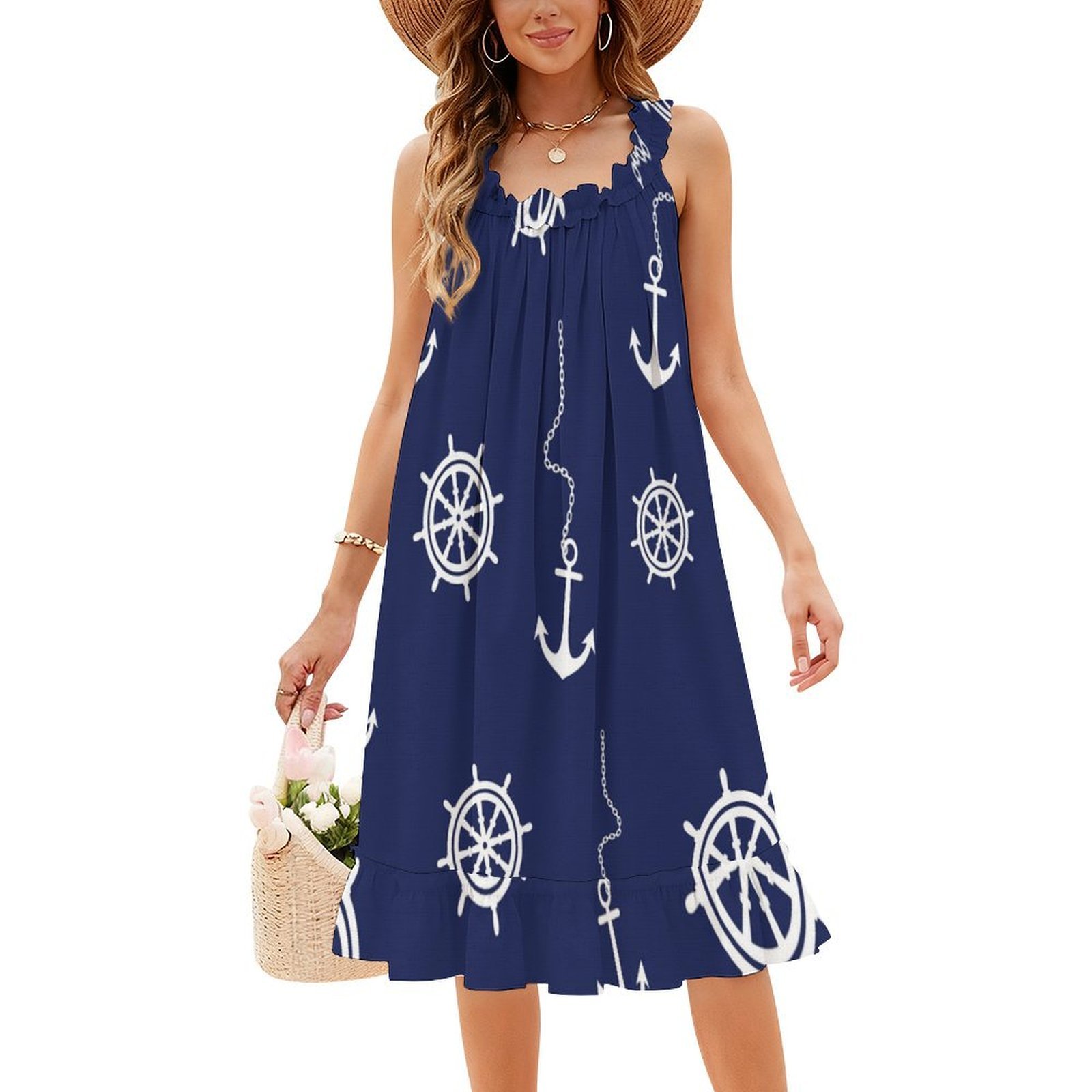 Pattern-Navy And White Anchors - Women Fashion Gown ulasan dan harga