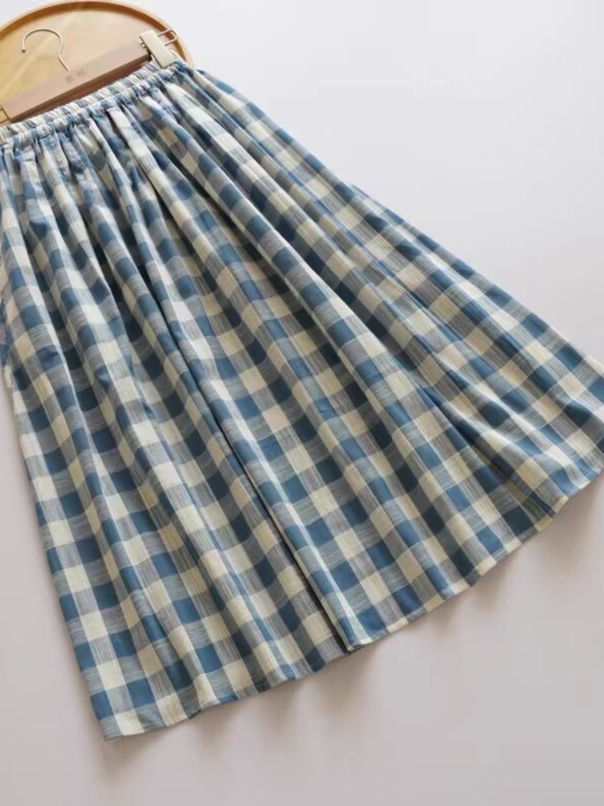 Loose Midi Blue Plaid Bamboo C - A-Line Skirt Midi ulasan dan harga