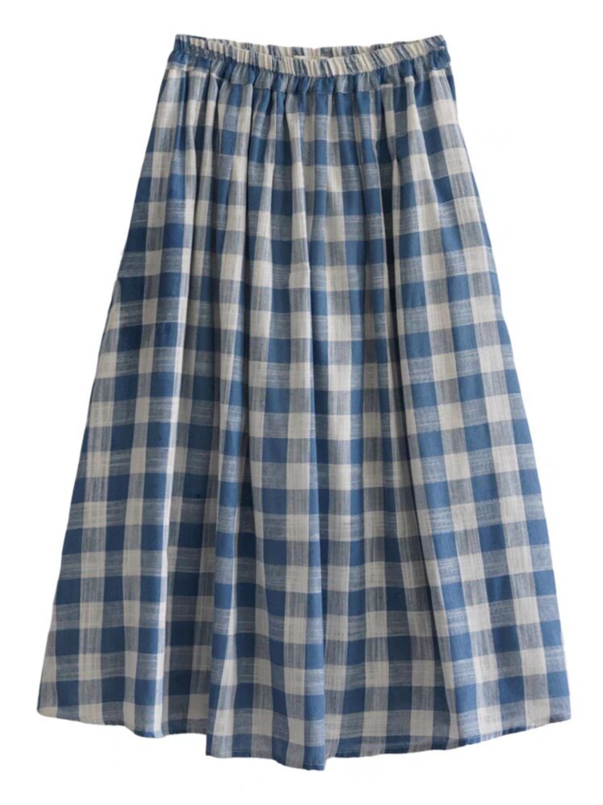 Loose Midi Blue Plaid Bamboo C - A-Line Skirt Midi ulasan dan harga