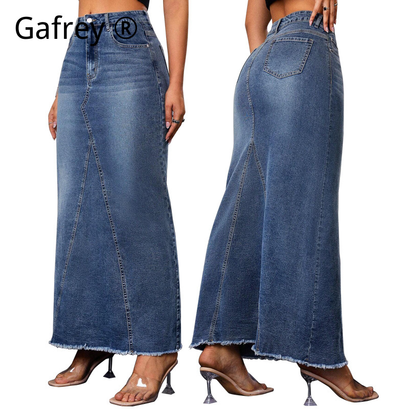 Women Denim Midi Skirt High Wa - A-Line Skirt Midi ulasan dan harga