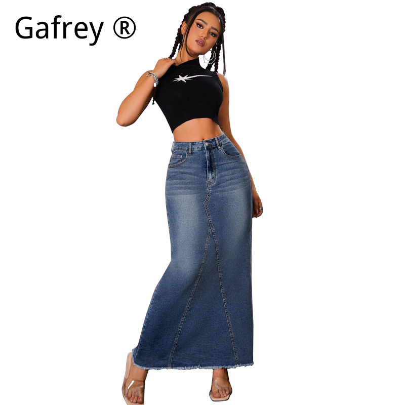 Women Denim Midi Skirt High Wa - A-Line Skirt Midi ulasan dan harga