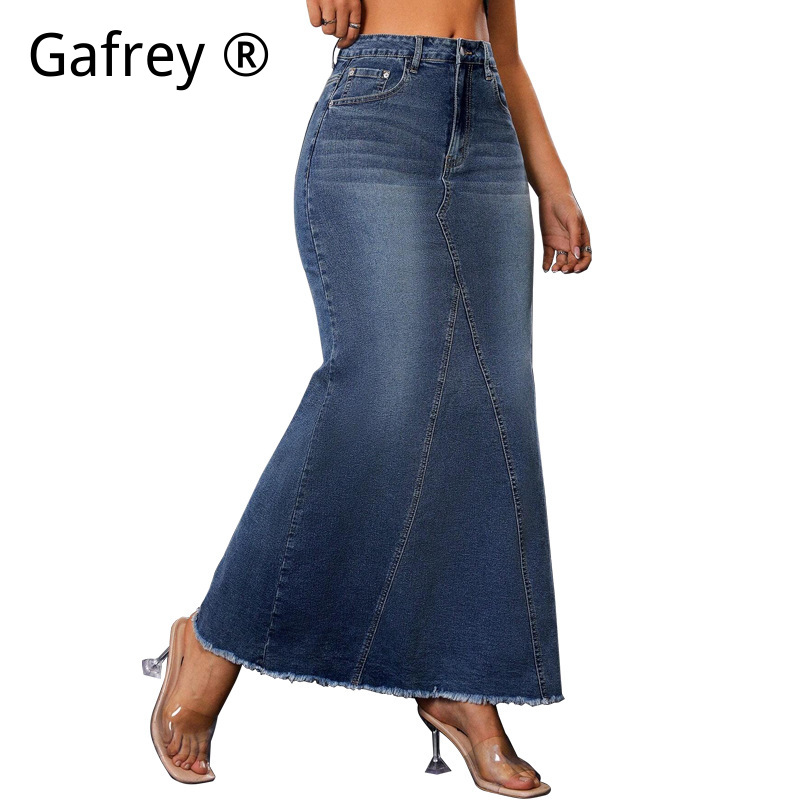 Women Denim Midi Skirt High Wa - A-Line Skirt Midi ulasan dan harga