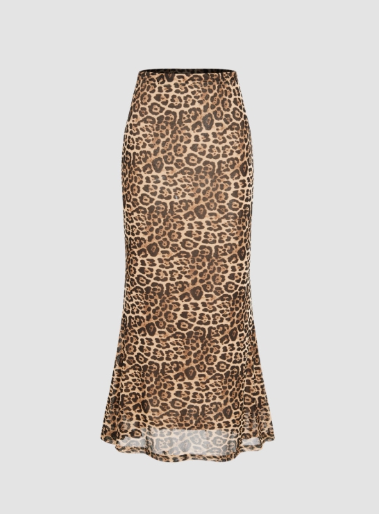Leopard Print Maxi Skirt High  - A-Line Skirt Midi ulasan dan harga