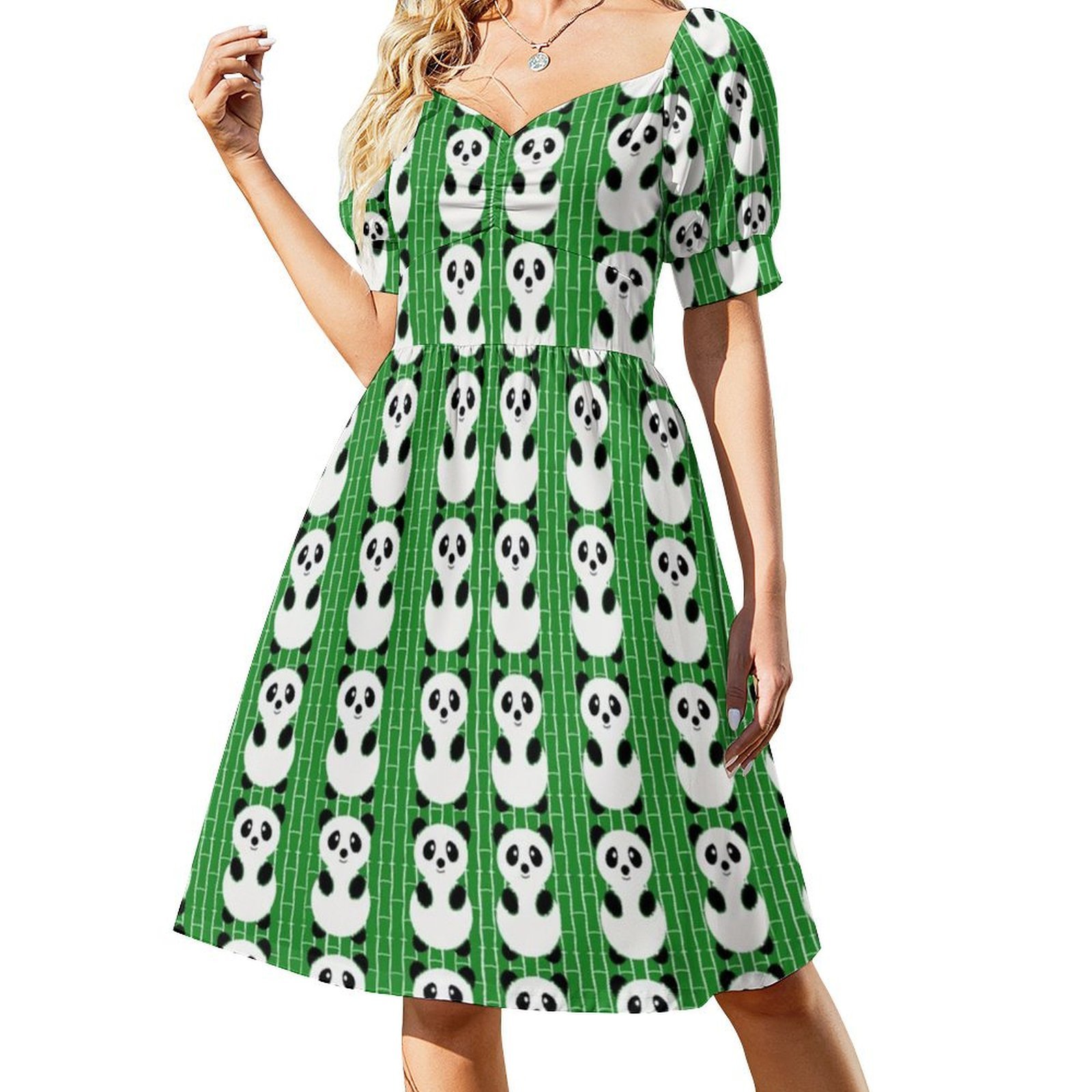 Panda Pattern Boho Chic Dress  - Women Fashion Gown ulasan dan harga