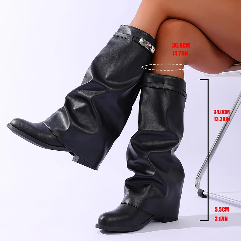 Brand Design Black Pu Leather  - Women'S Fashion Knee High Boots ulasan dan harga