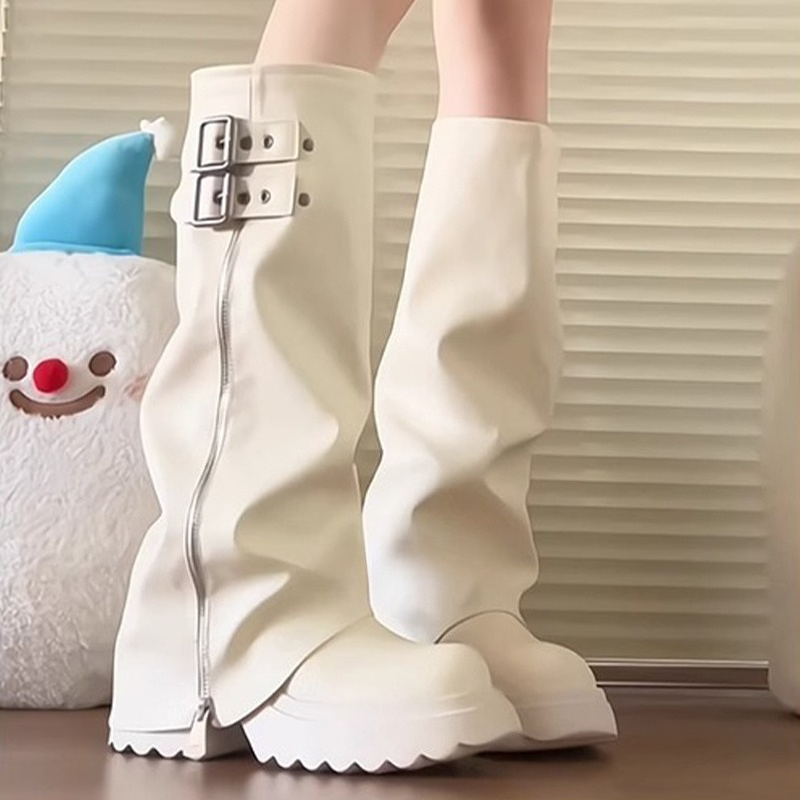 Punk Style Splicing Thick Bott - Women'S Fashion Knee High Boots ulasan dan harga