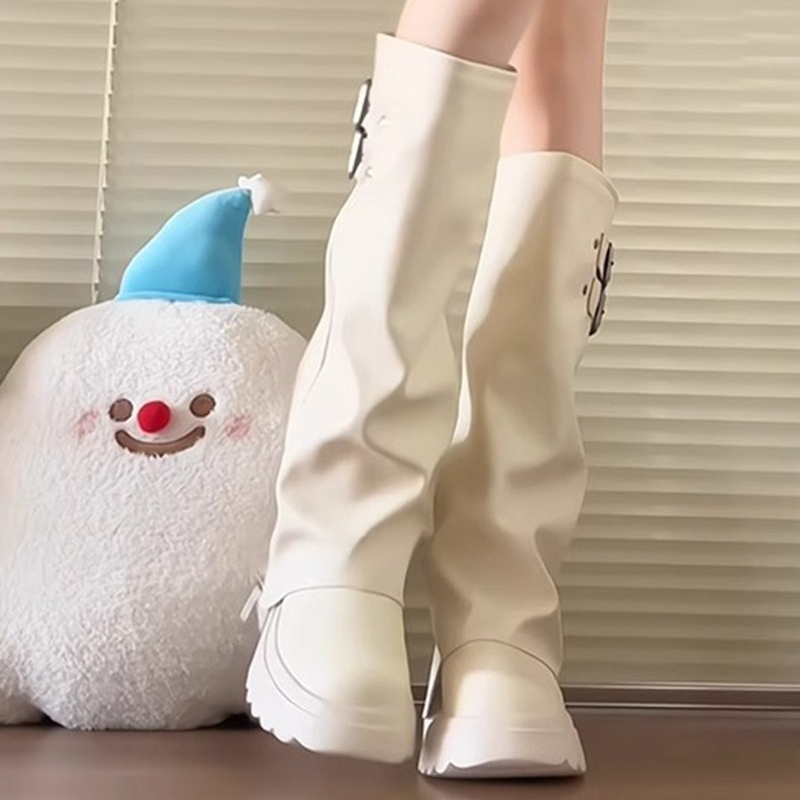 Punk Style Splicing Thick Bott - Women'S Fashion Knee High Boots ulasan dan harga