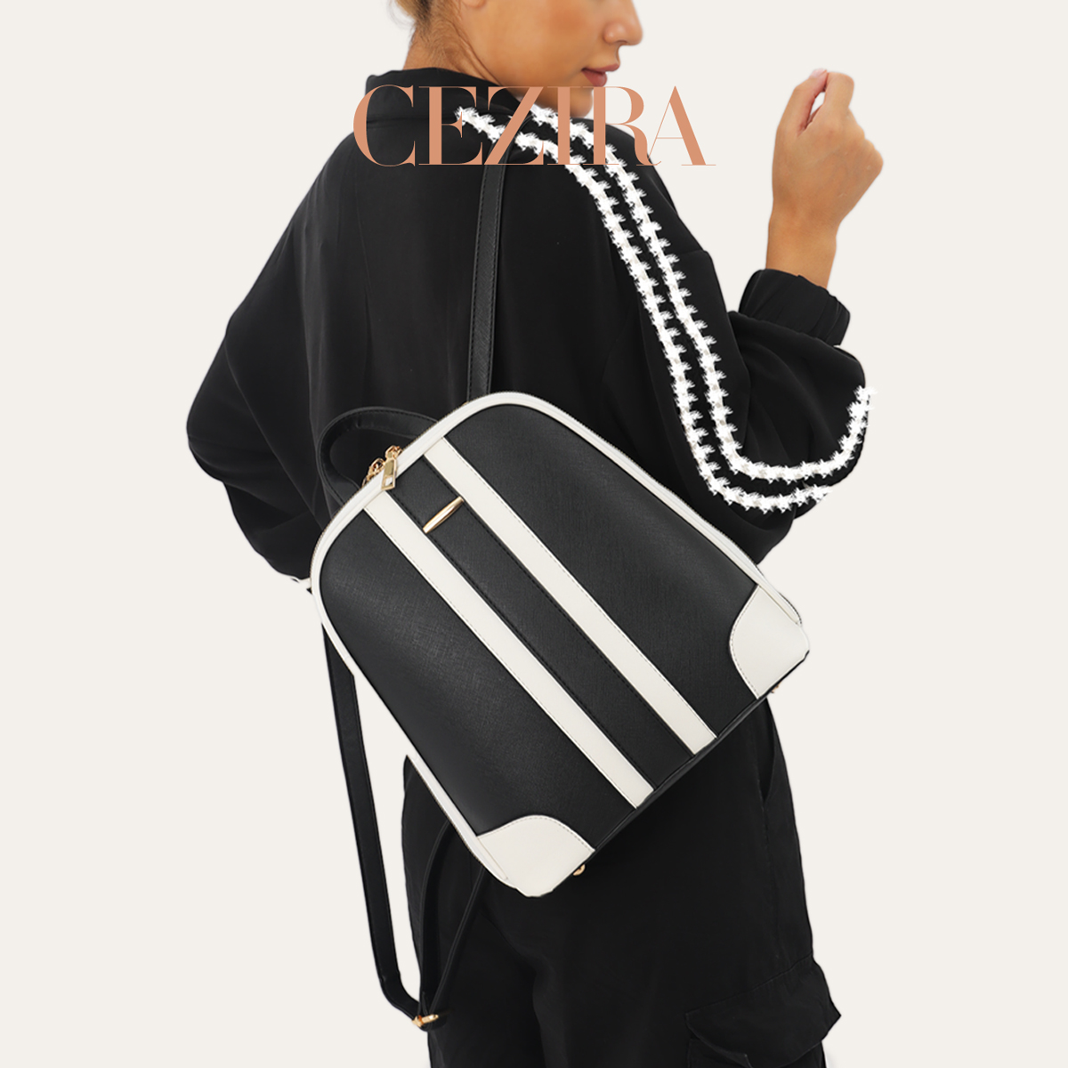 CR Fashion Stripes Patchwork B - Women'S Fashion Backpack ulasan dan harga