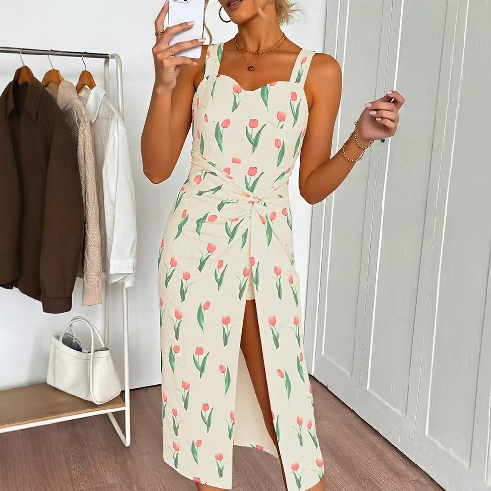 Fashionable Floral Print Crop  - A-Line Skirt Midi ulasan dan harga