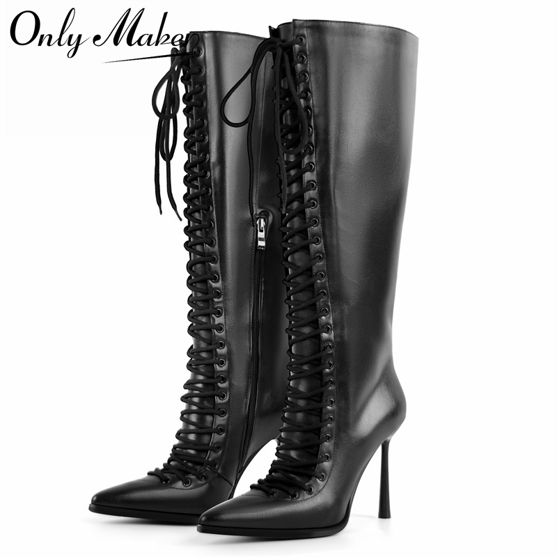 Onlymaker Pointed Toe Lace Up  - Women'S Fashion Knee High Boots ulasan dan harga
