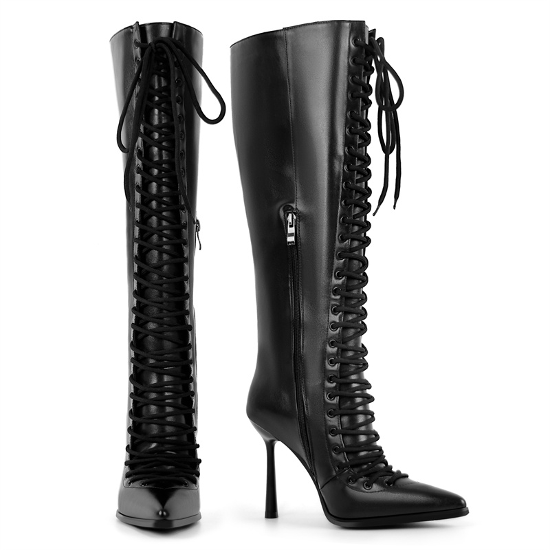 Onlymaker Pointed Toe Lace Up  - Women'S Fashion Knee High Boots ulasan dan harga
