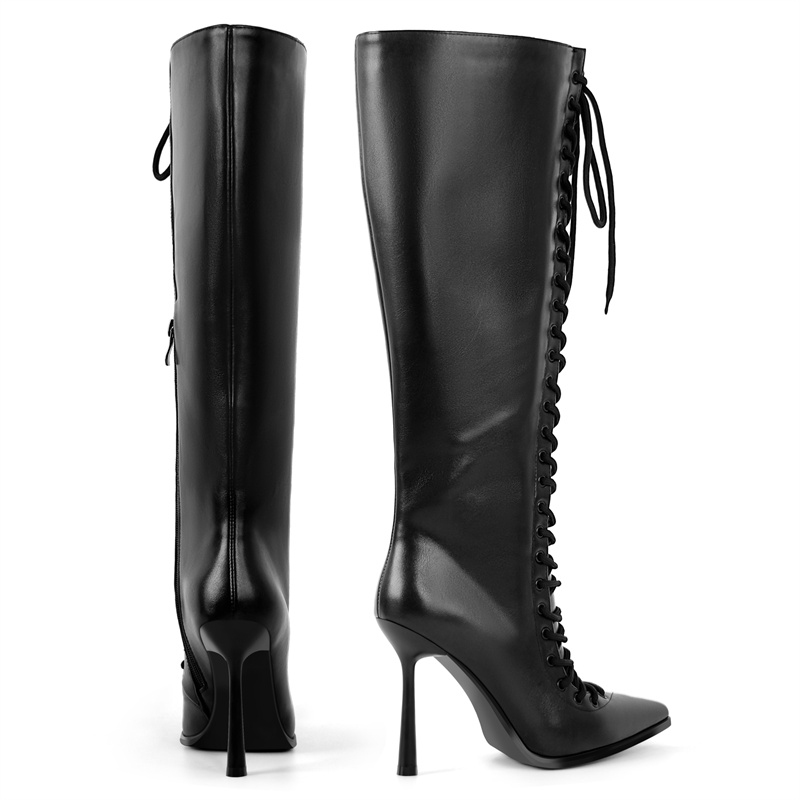 Onlymaker Pointed Toe Lace Up  - Women'S Fashion Knee High Boots ulasan dan harga