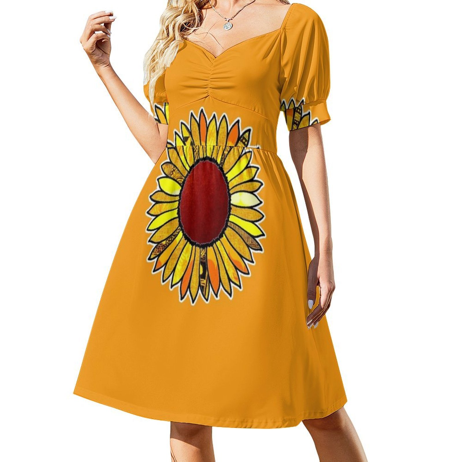 Retro Sunflower Boho Chic Dres - Women Fashion Gown ulasan dan harga