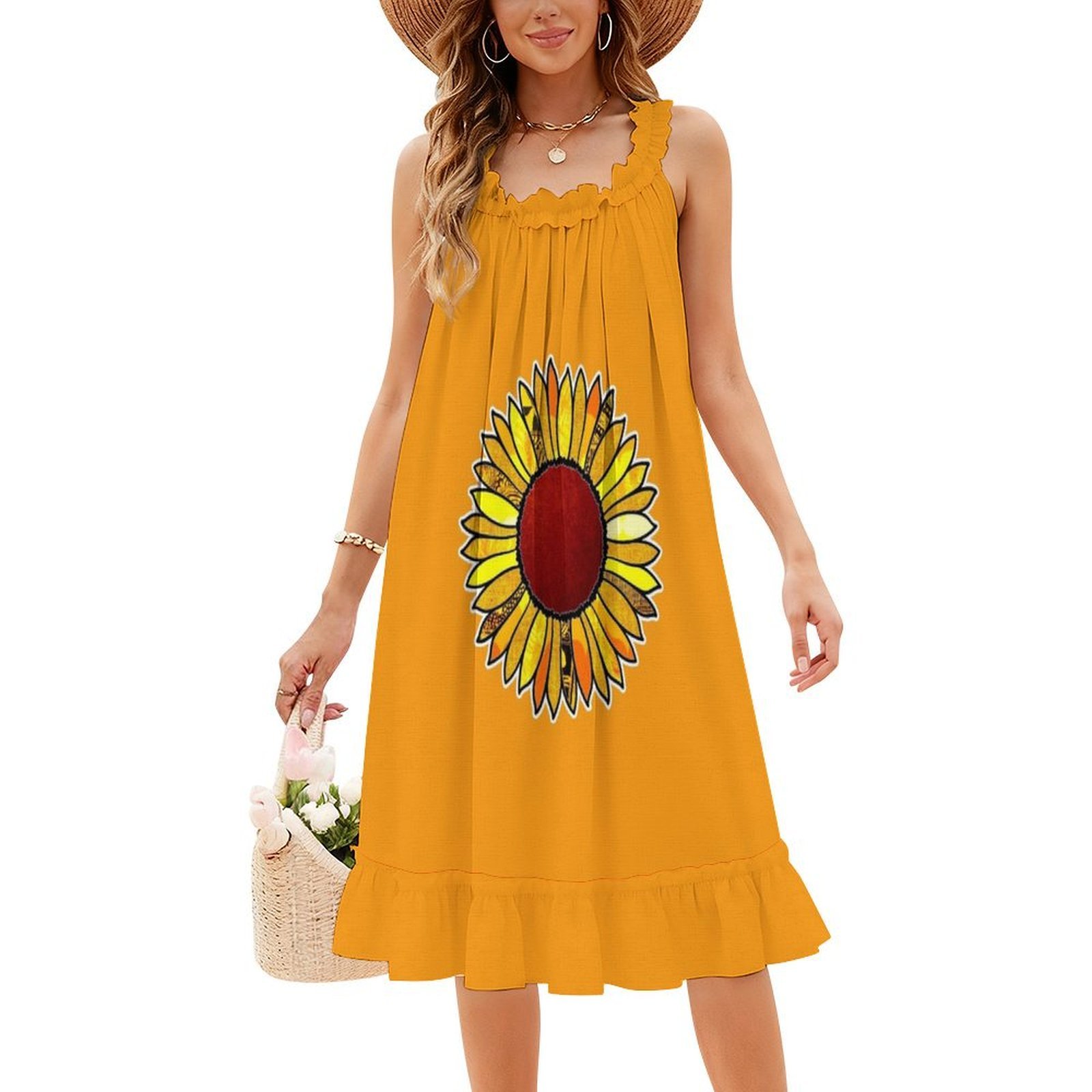 Retro Sunflower Boho Chic Dres - Women Fashion Gown ulasan dan harga